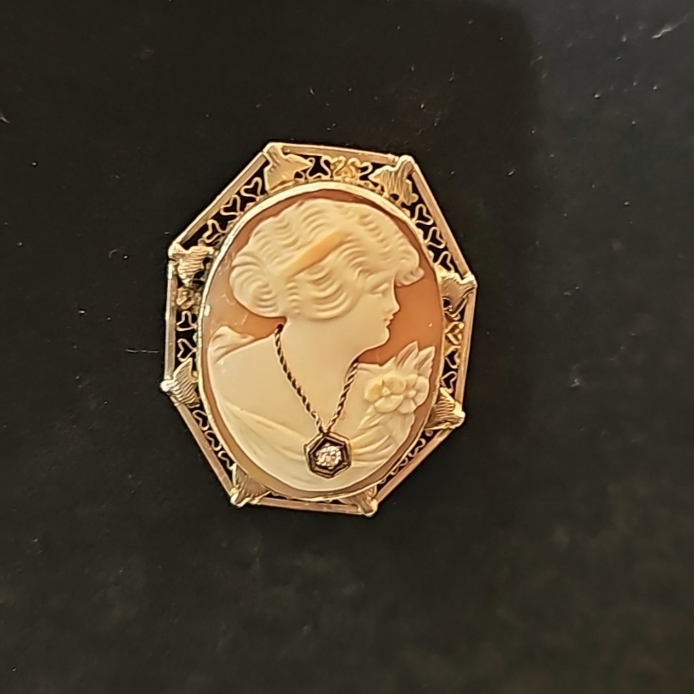 14k Gold Cameo Brooch